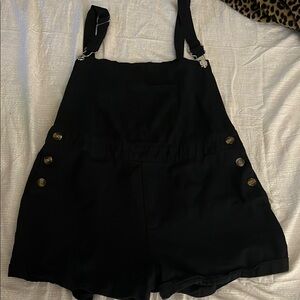 SHEIN Black Denim Overall Shorts with Relaxed Fit